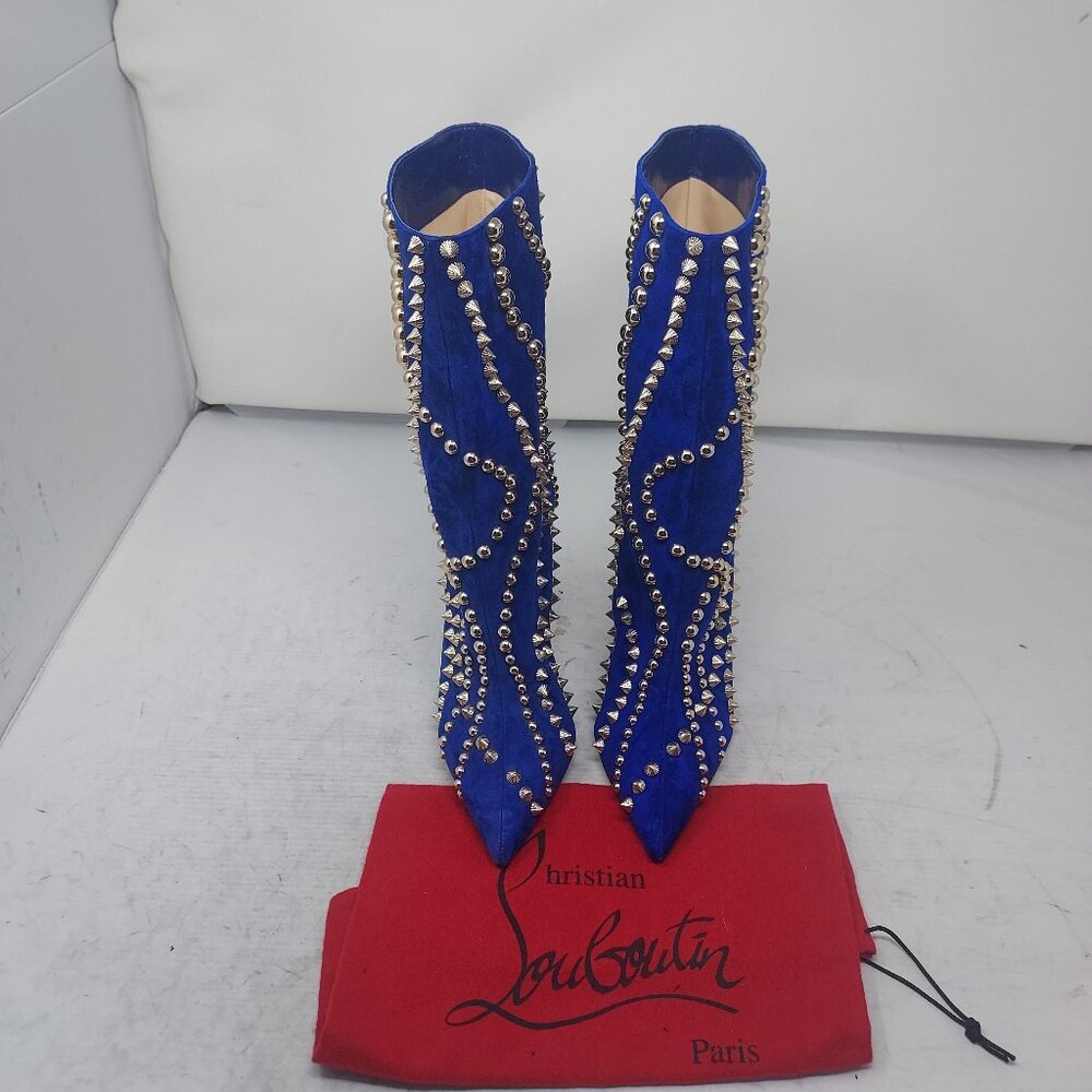Christian Louboutin Astrilarge Pika Galactiqueen Blue Suede Stud Boot - Picture 5 of 11